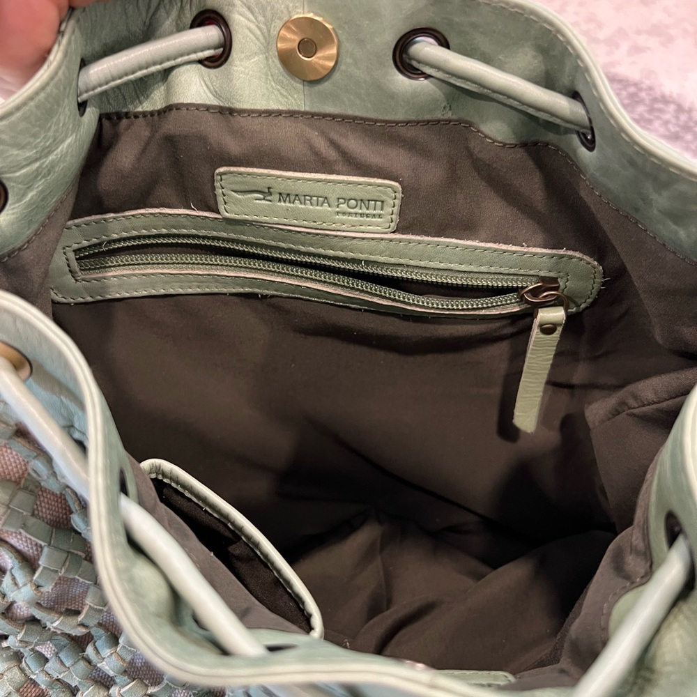 Women’s MARTA PONTI Sage Green* Leather Woven Crossbody Bag Purse - Picture 7 of 7